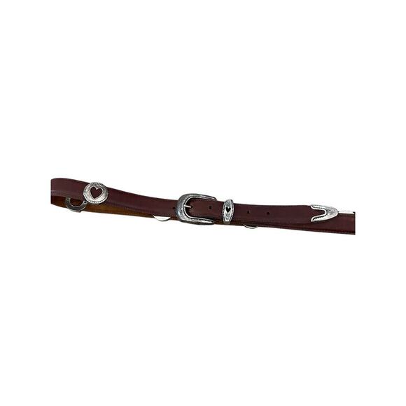 Vintage Women's Brown Genuine Leather western silver Belt hearts 1X plus size - Picture 1 of 9